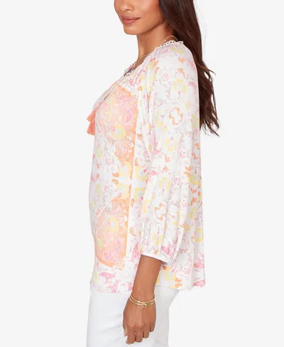 Ruby Rd. Petite Tapestry Print Drawstring Peasant Top In Multi