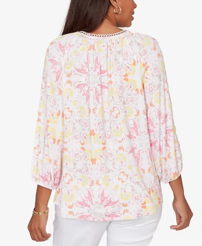 Ruby Rd. Petite Tapestry Print Drawstring Peasant Top In Multi