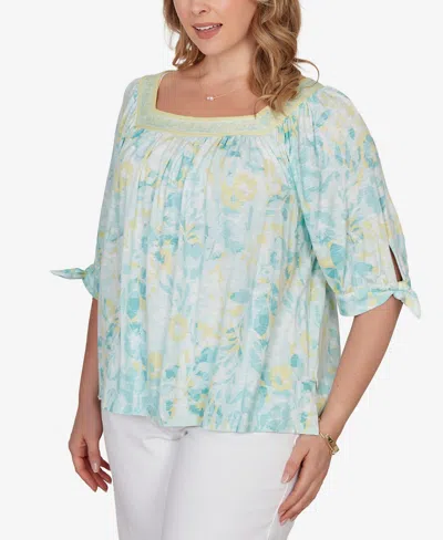 Ruby Rd. Plus Size Watercolor Floral Square Neck Top In Multi