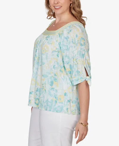 Ruby Rd. Plus Size Watercolor Floral Square Neck Top In Multi