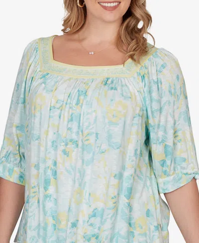 Ruby Rd. Plus Size Watercolor Floral Square Neck Top In Multi