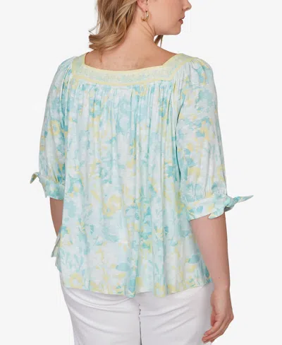 Ruby Rd. Plus Size Watercolor Floral Square Neck Top In Multi
