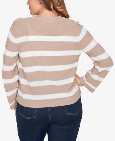 Ruby Rd. Plus Size Striped Tie Front Cardigan Sweater In Neutral