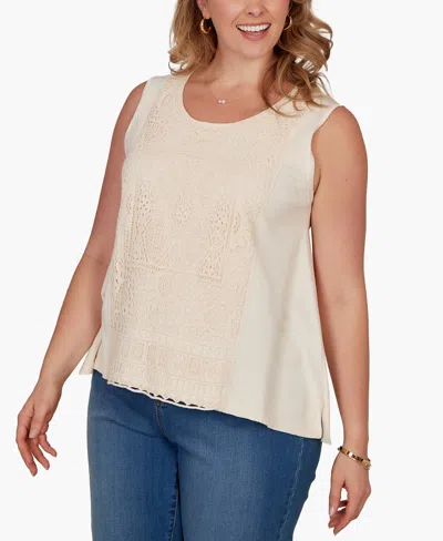 Ruby Rd. Plus Size Crochet Front Sweater Tank In Neutral