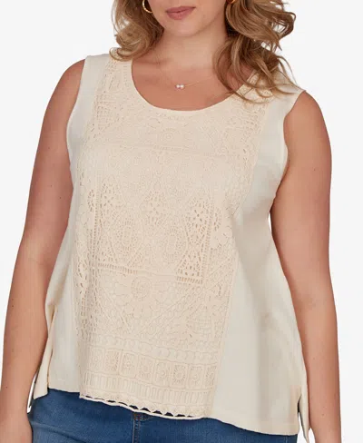Ruby Rd. Plus Size Crochet Front Sweater Tank In Neutral