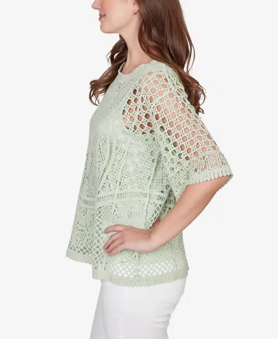 Ruby Rd. Petite Chemical Lace Pullover Sweater In Green