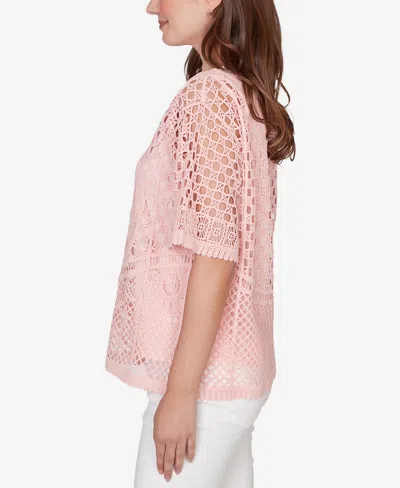 Ruby Rd. Petite Chemical Lace Pullover Sweater In Pink