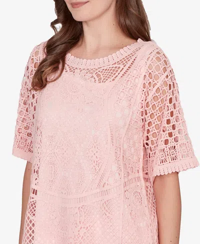 Ruby Rd. Petite Chemical Lace Pullover Sweater In Pink