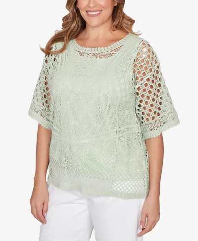 Ruby Rd. Plus Size Chemical Lace Pullover Sweater In Green