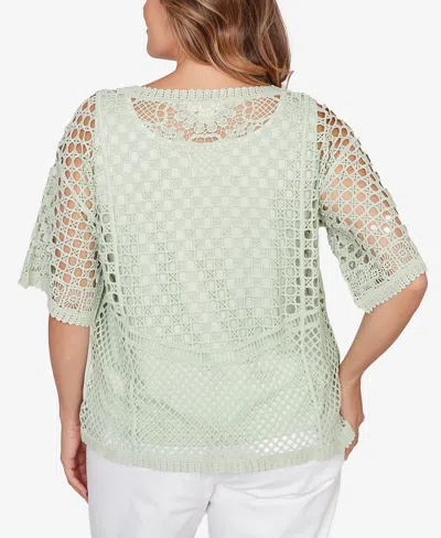 Ruby Rd. Plus Size Chemical Lace Pullover Sweater In Green