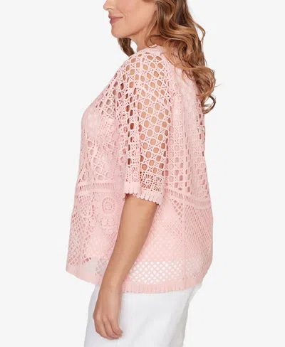 Ruby Rd. Plus Size Chemical Lace Pullover Sweater In Pink