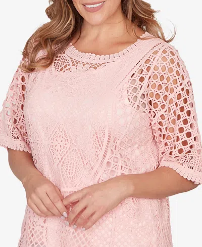 Ruby Rd. Plus Size Chemical Lace Pullover Sweater In Pink