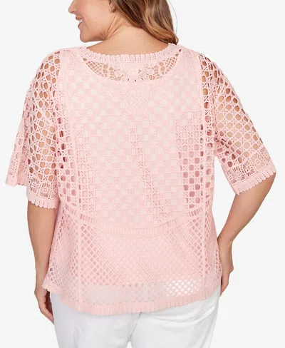 Ruby Rd. Plus Size Chemical Lace Pullover Sweater In Pink