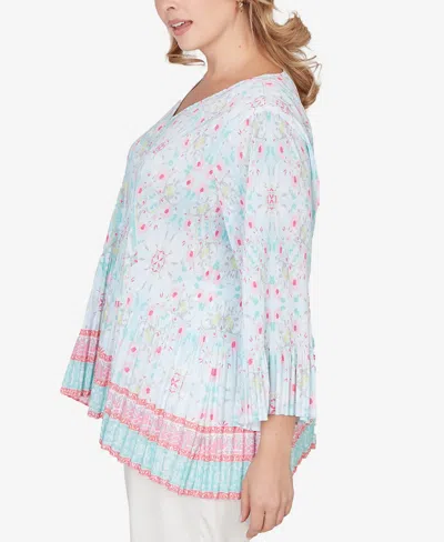 Ruby Rd. Plus Size Pleated Tapestry Print Bell Sleeve Blouse In Multi