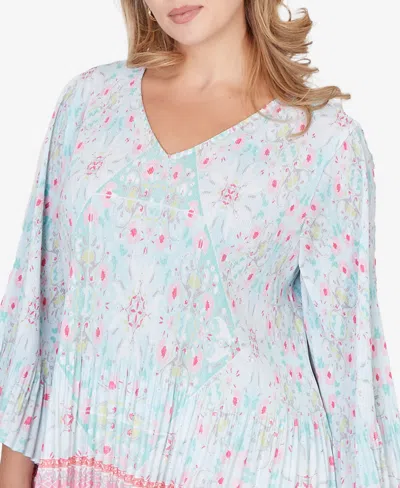 Ruby Rd. Plus Size Pleated Tapestry Print Bell Sleeve Blouse In Multi