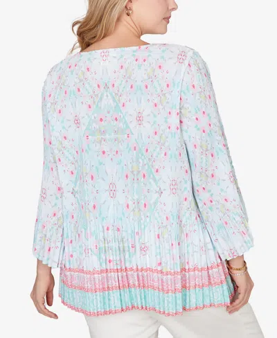 Ruby Rd. Plus Size Pleated Tapestry Print Bell Sleeve Blouse In Multi