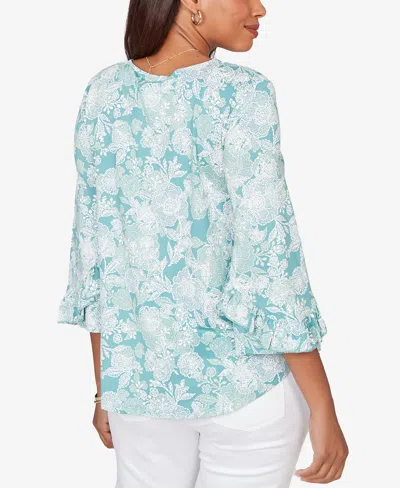Ruby Rd. Petite Floral Puff Print Ruffle Knit Top In Multi
