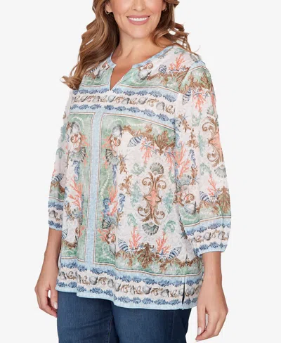 Ruby Rd. Plus Size Ocean Motif Burnout Knit Top In Multi