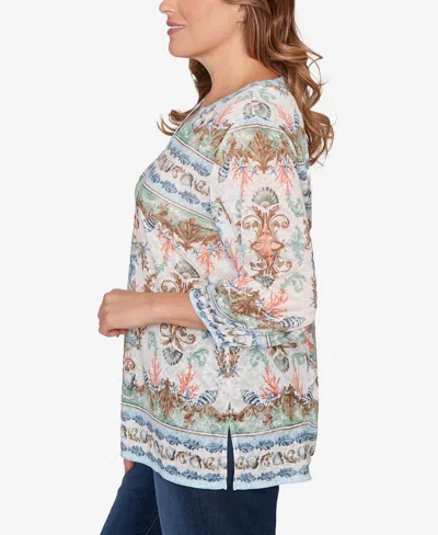 Ruby Rd. Plus Size Ocean Motif Burnout Knit Top In Multi