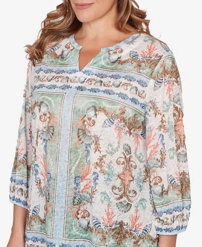 Ruby Rd. Plus Size Ocean Motif Burnout Knit Top In Multi