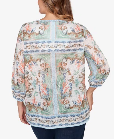 Ruby Rd. Plus Size Ocean Motif Burnout Knit Top In Multi