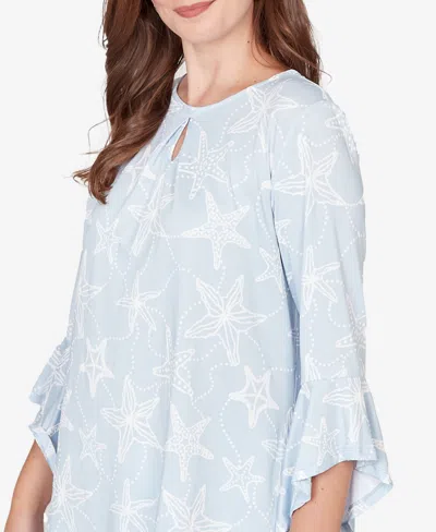 Ruby Rd. Petite Starfish Puff Print Flutter Sleeve Top In Blue