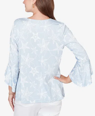 Ruby Rd. Petite Starfish Puff Print Flutter Sleeve Top In Blue