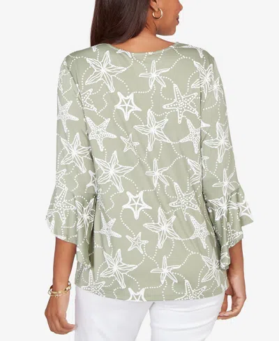 Ruby Rd. Plus Size Starfish Puff Print Flutter Sleeve Top In Brown