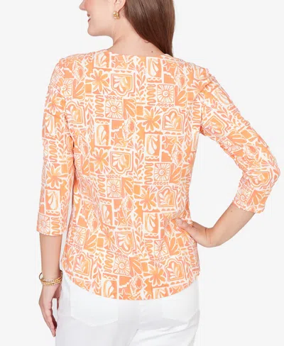Ruby Rd. Petite Seashell Patchwork Knit Top In Orange