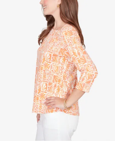 Ruby Rd. Plus Size Seashell Patchwork Knit Top In Orange