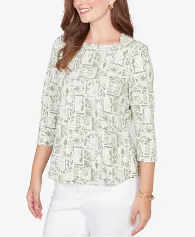 Ruby Rd. Plus Size Seashell Patchwork Knit Top In Neutral
