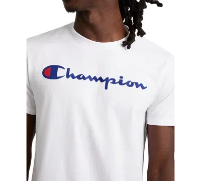Champion Men's Mvp Script Logo Short-sleeve Crewneck T-shirt In White