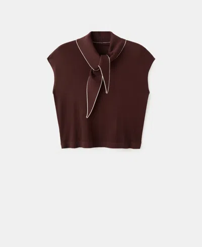 Mango Bert Tie Neck Top In Brown