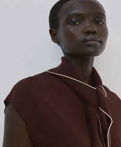 Mango Bert Tie Neck Top In Brown
