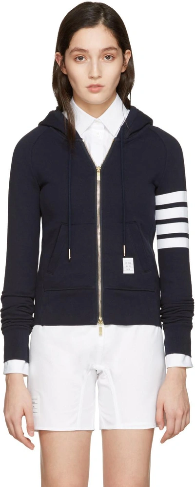 Shop Thom Browne Navy Classic Four Bar Hoodie