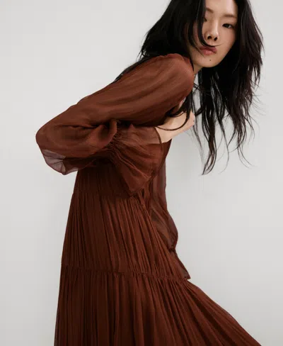 Mango Chiffon Panel Dress Chocolate In Brown