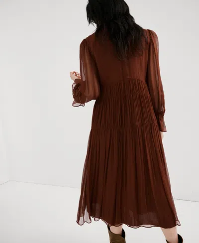 Mango Chiffon Panel Dress Chocolate In Brown