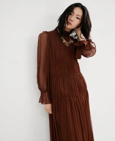 Mango Chiffon Panel Dress Chocolate In Brown