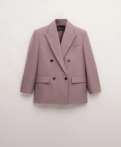 Mango Double-breasted Wool Suit Jacket In Pink