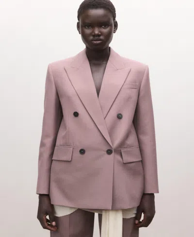 Mango Double-breasted Wool Suit Jacket In Pink