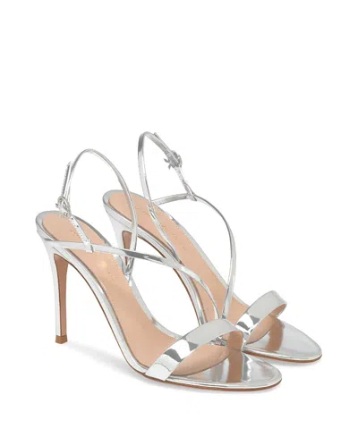 Gianvito Rossi Silver Solid Open Round Toe Heels In Silver