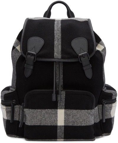 Burberry Black Large Wool Check Rucksack In Check Duffle Black