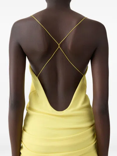 Jacquemus Yellow Dress With Straight Neckline And Gathered Waist In Tech Fabric Woman In Yellow