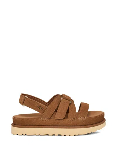 Ugg Goldenstar Flat Slingback Suede Sandals In Brown