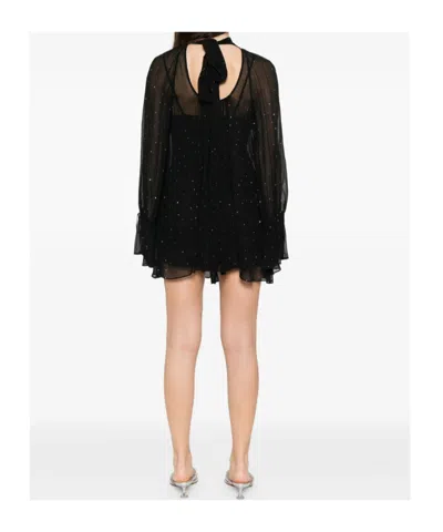 Staud Roux Crystal-embellished Gathered Crepon Mini Dress In Black