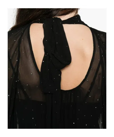 Staud Roux Crystal-embellished Gathered Crepon Mini Dress In Black
