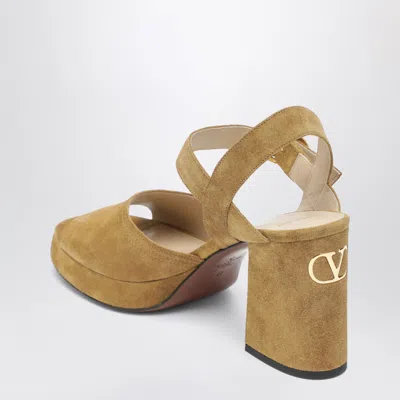 Valentino Garavani Beige Fawcette Platform Sandals In Split Leather In Brown