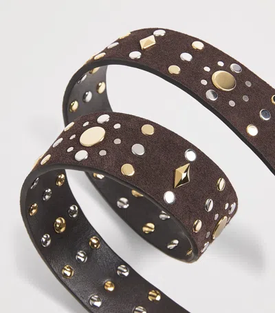 Sandro Paris Leather Rivet Belt In Neutral