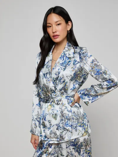L'agence Ciara Silk Wrap Jacket In Blue