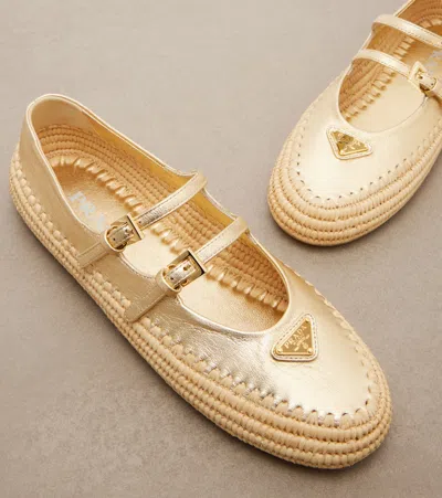 Prada Metallic Leather Espadrilles In Brown